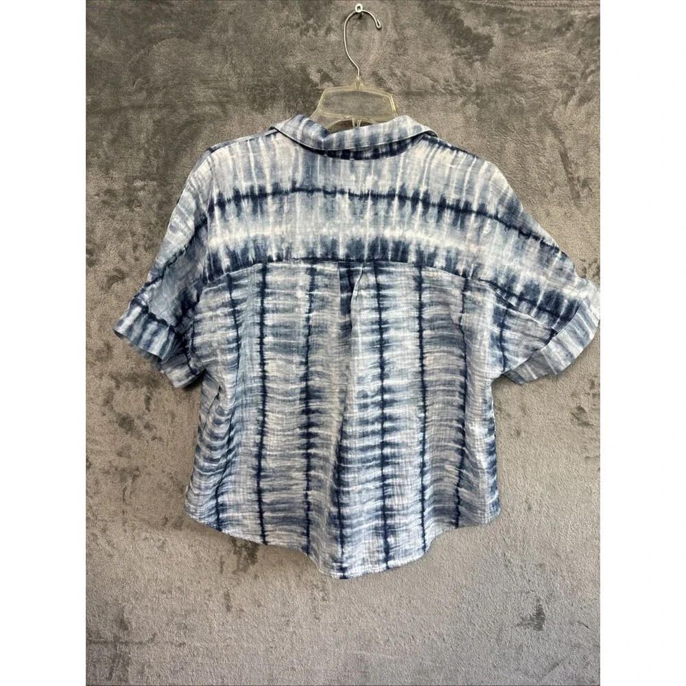Chicos Size 2 Lg tie Dye cotton blouse pullover short sleeve comfort - Picture 8 of 9